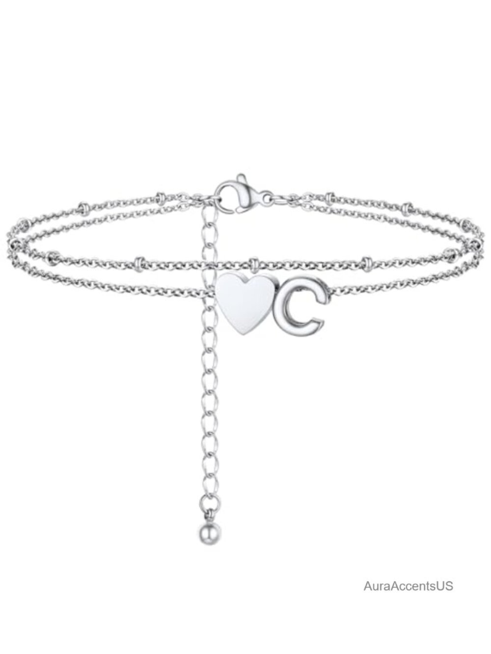 Dainty Initial Layered Anklet - Stainless Steel A-Z Letter Charm Ankle Bracelet